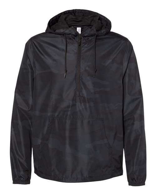 Unisex Lightweight Quarter-Zip Windbreaker Pullover Jacket - Black Camo
