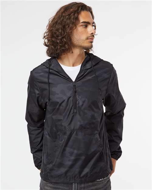 Unisex Lightweight Quarter-Zip Windbreaker Pullover Jacket - Black Camo