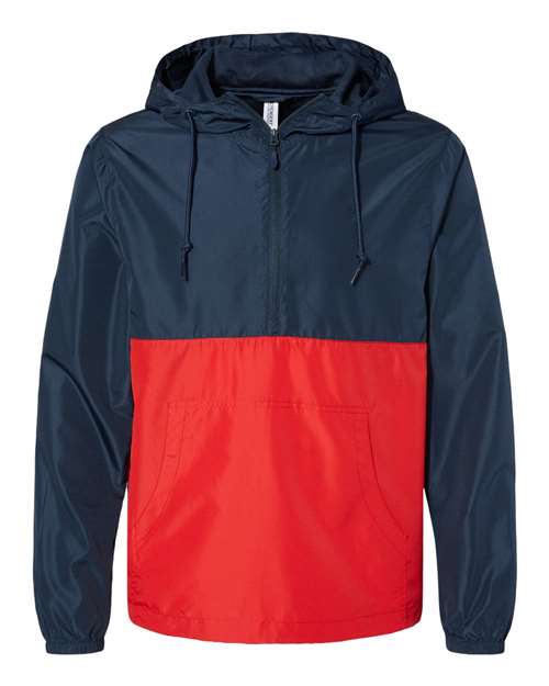 Unisex Lightweight Quarter-Zip Windbreaker Pullover Jacket - Classic Navy/ Red