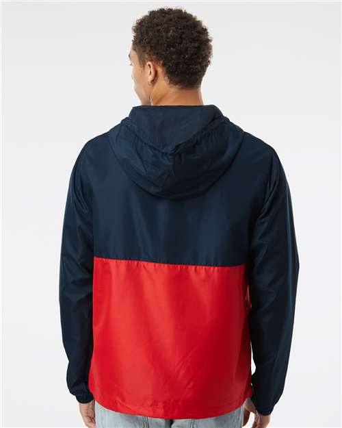 Unisex Lightweight Quarter-Zip Windbreaker Pullover Jacket - Classic Navy/ Red