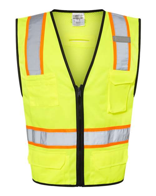 Unisex 6 Pocket Contrast Class 2 Vest - Lime