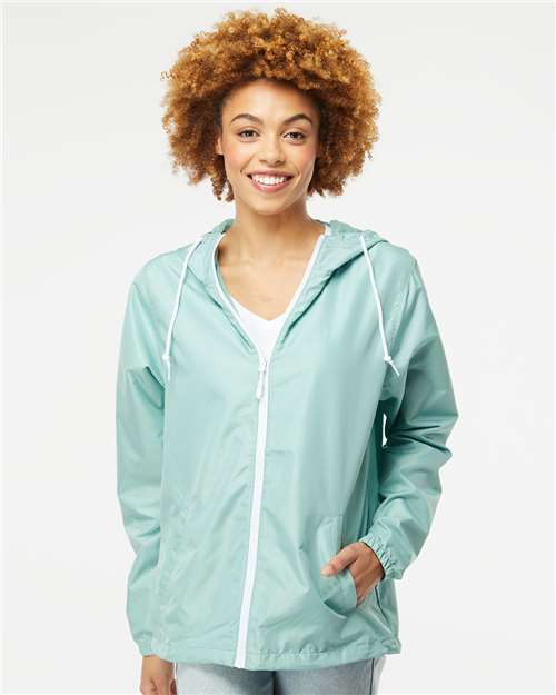 Men's Lightweight Windbreaker Full-Zip Jacket - Aqua/ White Zipper