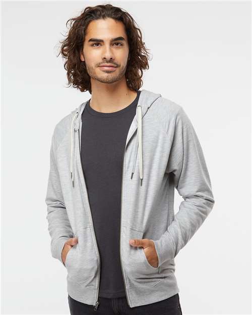 Unisex Icon Lightweight Loopback Terry Full-Zip Hooded Sweatshirt - Athletic Heather