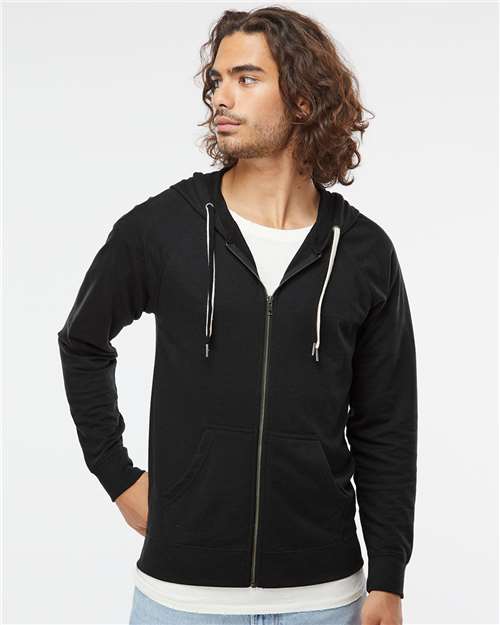 Unisex Icon Lightweight Loopback Terry Full-Zip Hooded Sweatshirt - Black