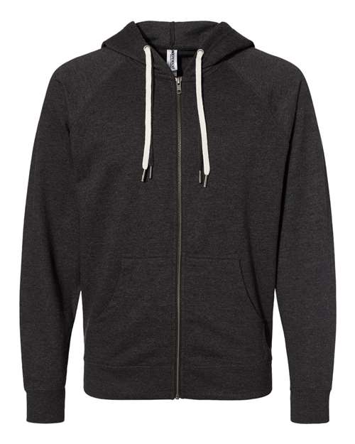 Unisex Icon Lightweight Loopback Terry Full-Zip Hooded Sweatshirt - Charcoal Heather