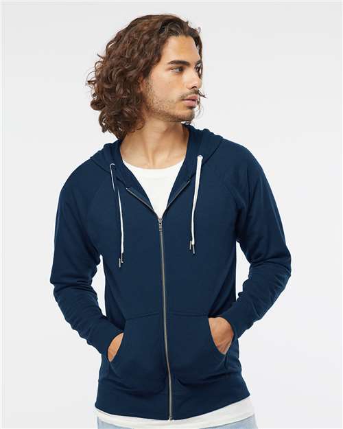 Unisex Icon Lightweight Loopback Terry Full-Zip Hooded Sweatshirt - Indigo