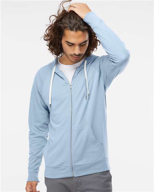 Unisex Icon Lightweight Loopback Terry Full-Zip Hooded Sweatshirt - Misty Blue