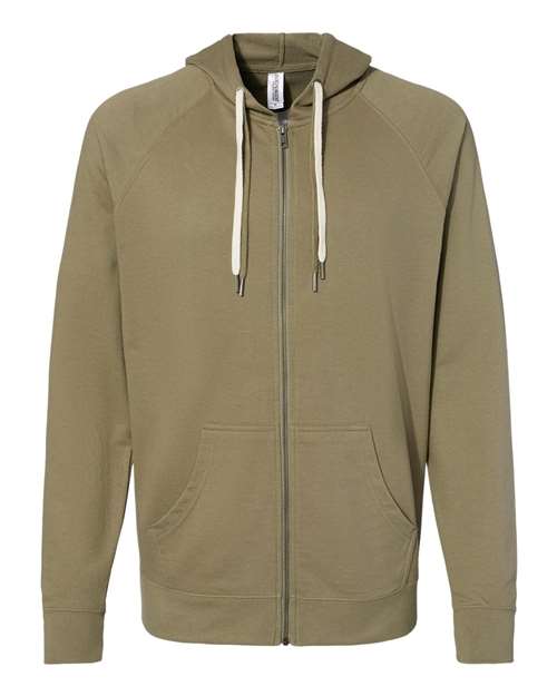 Unisex Icon Lightweight Loopback Terry Full-Zip Hooded Sweatshirt - Olive