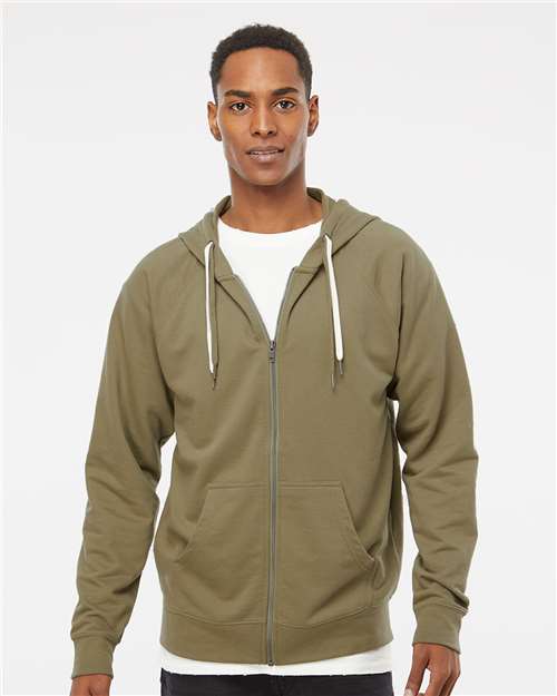 Unisex Icon Lightweight Loopback Terry Full-Zip Hooded Sweatshirt - Olive