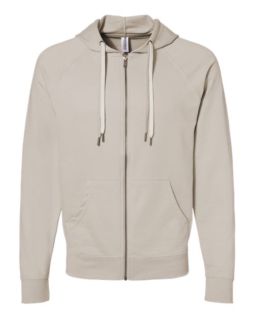Unisex Icon Lightweight Loopback Terry Full-Zip Hooded Sweatshirt - Sand
