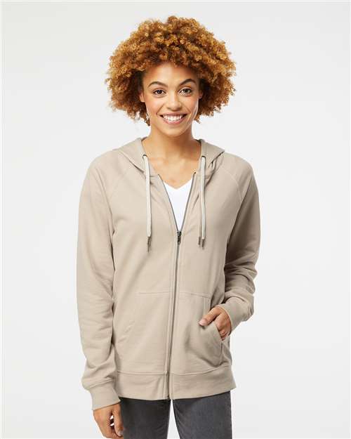 Unisex Icon Lightweight Loopback Terry Full-Zip Hooded Sweatshirt - Sand