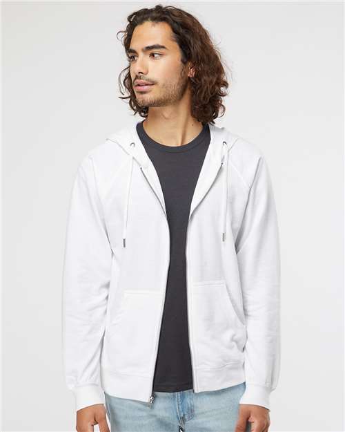 Unisex Icon Lightweight Loopback Terry Full-Zip Hooded Sweatshirt - White