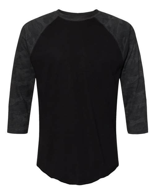 Men's Baseball Fine Jersey Three-Quarter Sleeve Tee - Black/ Storm Camo