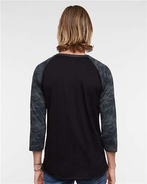 Men's Baseball Fine Jersey Three-Quarter Sleeve Tee - Black/ Storm Camo