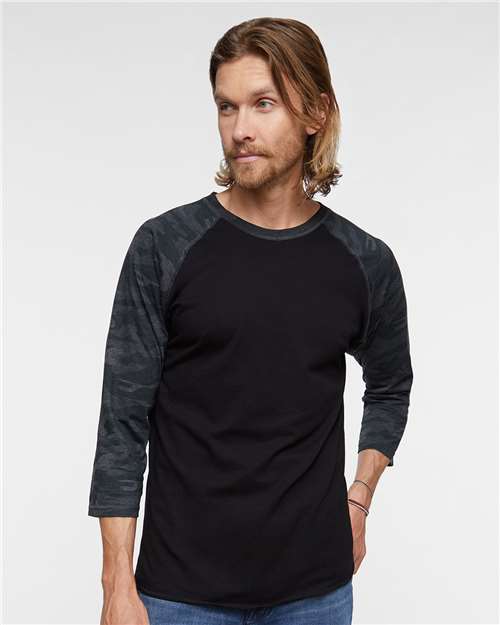 Men's Baseball Fine Jersey Three-Quarter Sleeve Tee - Black/ Storm Camo