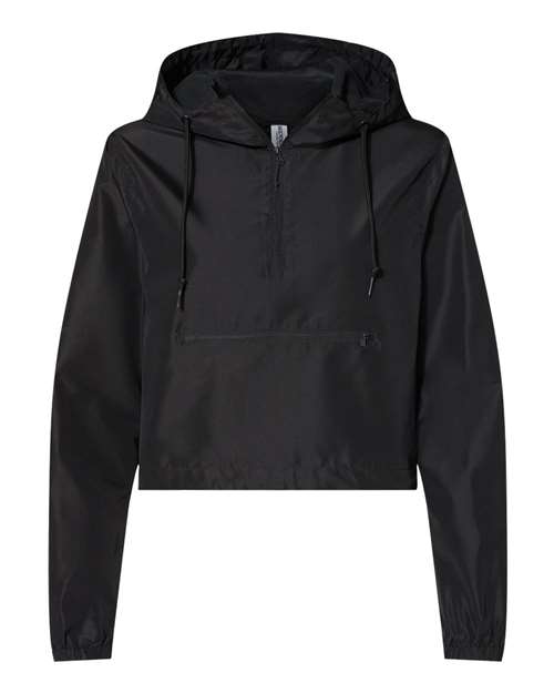 Women's Lightweight Quarter-Zip Pullover Crop Windbreaker - Black