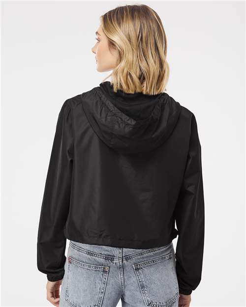 Women's Lightweight Quarter-Zip Pullover Crop Windbreaker - Black