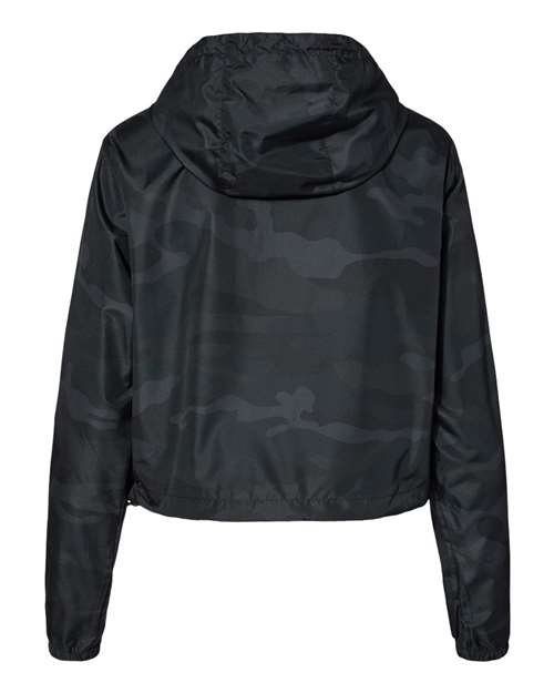 Women's Lightweight Quarter-Zip Pullover Crop Windbreaker - Black Camo