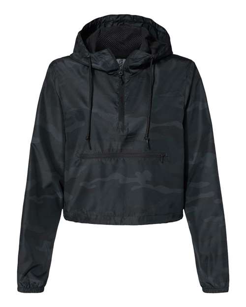 Women's Lightweight Quarter-Zip Pullover Crop Windbreaker - Black Camo