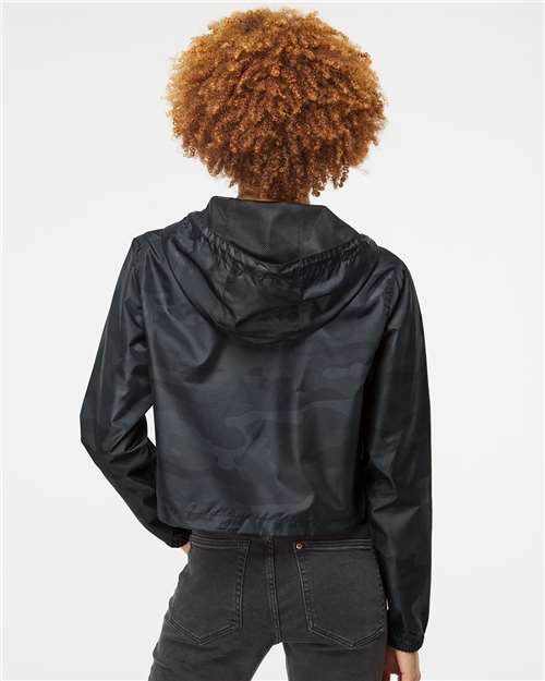 Women's Lightweight Quarter-Zip Pullover Crop Windbreaker - Black Camo