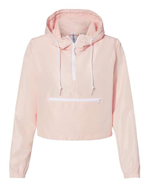 Women's Lightweight Quarter-Zip Pullover Crop Windbreaker - Blush/ White Zipper