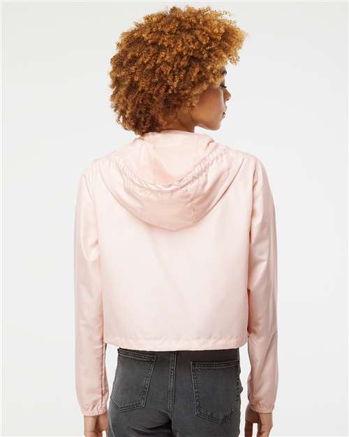 Women's Lightweight Quarter-Zip Pullover Crop Windbreaker - Blush/ White Zipper