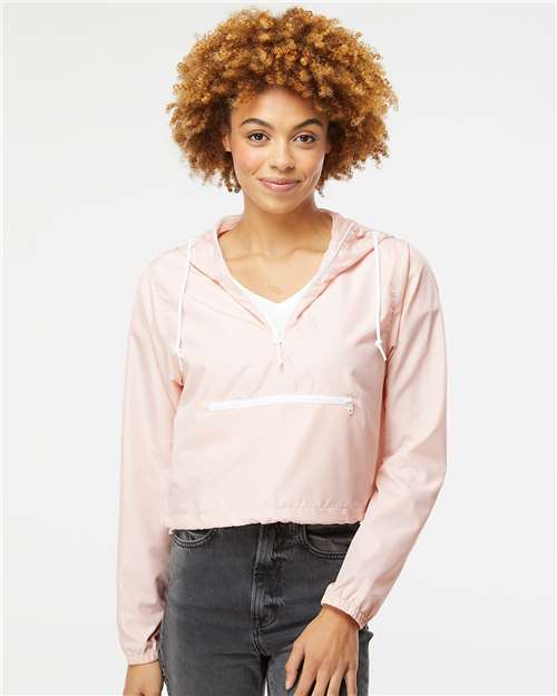 Women's Lightweight Quarter-Zip Pullover Crop Windbreaker - Blush/ White Zipper