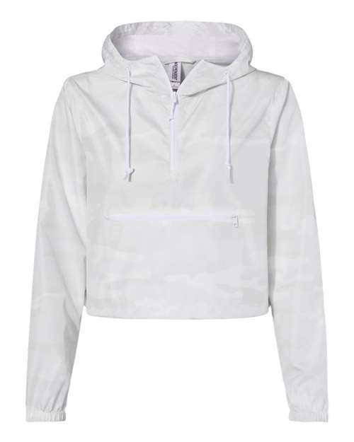 Women's Lightweight Quarter-Zip Pullover Crop Windbreaker - White Camo