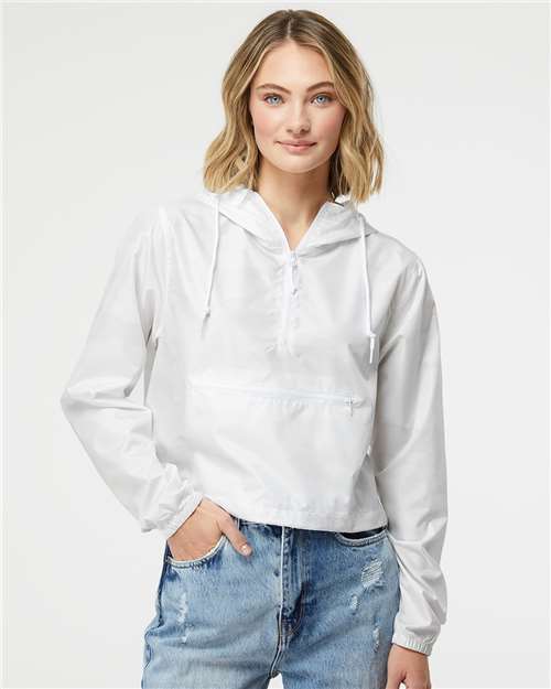 Women's Lightweight Quarter-Zip Pullover Crop Windbreaker - White Camo