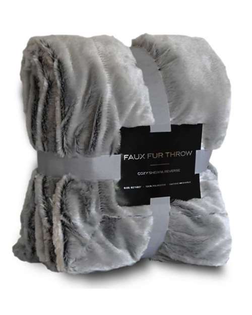 Faux Fur Throw Blanket - Grey