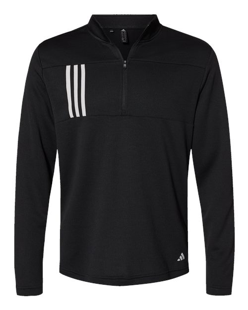 Men's 3-Stripes Double-Knit Quarter-Zip Pullover - Black/ Grey Two