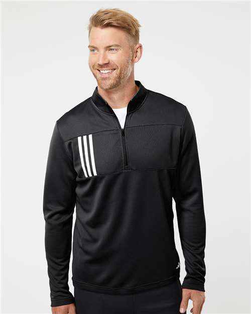 Men's 3-Stripes Double-Knit Quarter-Zip Pullover - Black/ Grey Two