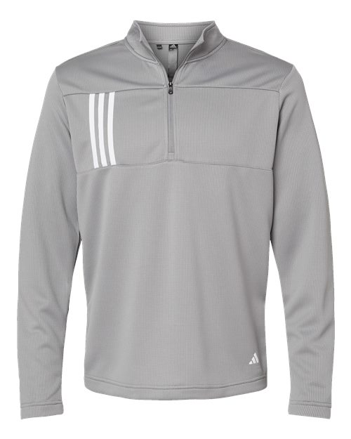 Men's 3-Stripes Double-Knit Quarter-Zip Pullover - Grey Three/ White