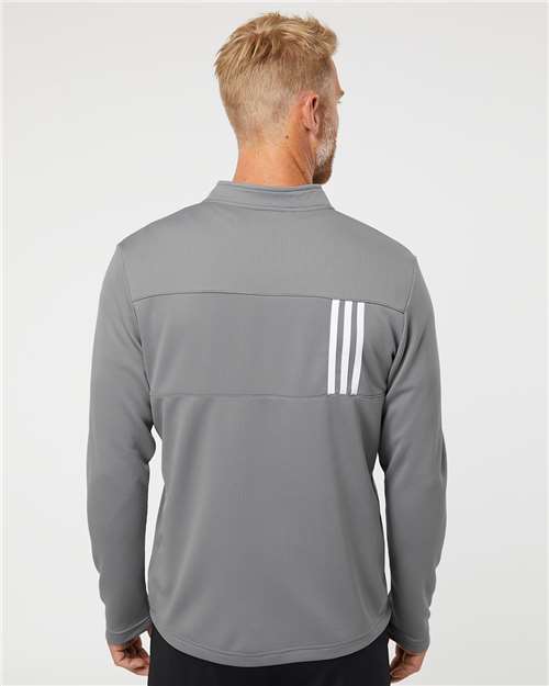 Men's 3-Stripes Double-Knit Quarter-Zip Pullover - Grey Three/ White