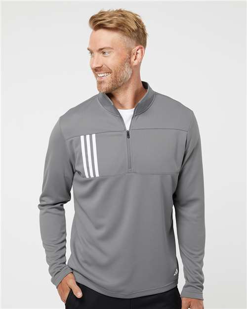 Men's 3-Stripes Double-Knit Quarter-Zip Pullover - Grey Three/ White