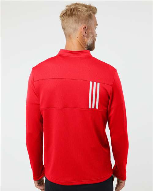 Men's 3-Stripes Double-Knit Quarter-Zip Pullover - Team Collegiate Red/ Grey Two