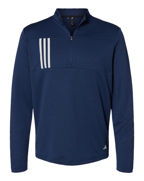 Men's 3-Stripes Double-Knit Quarter-Zip Pullover - Team Navy Blue/ Grey Two