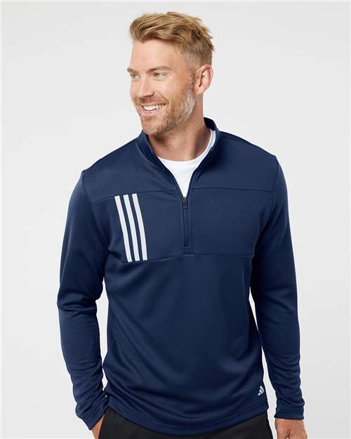 Men's 3-Stripes Double-Knit Quarter-Zip Pullover - Team Navy Blue/ Grey Two