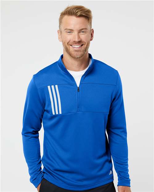 Men's 3-Stripes Double-Knit Quarter-Zip Pullover - Team Royal/ Grey Two