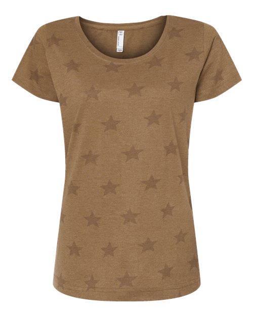 Women's Star Print Scoop Neck Tee - Coyote Brown Star