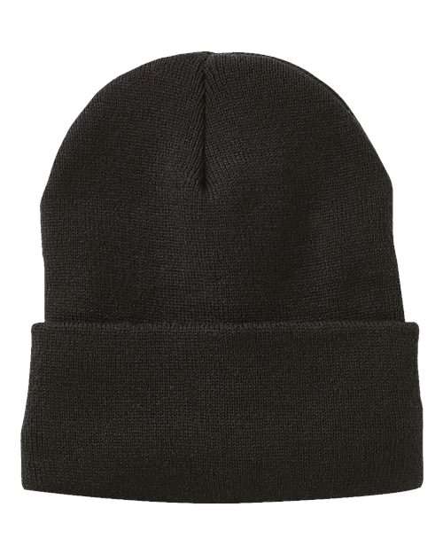 12" Fleece Lined Cuffed Beanie - Black