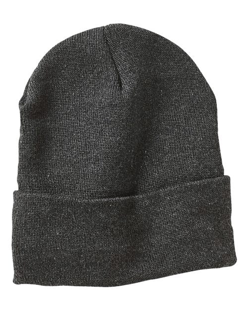 12" Jersey Lined Cuffed Beanie - Heather Charcoal