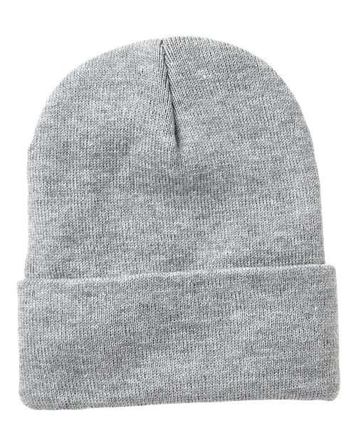12" Jersey Lined Cuffed Beanie - Heather Grey
