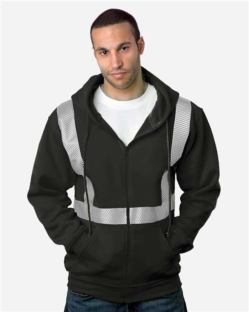 USA-Made Hi-Visibility Full-Zip Hooded Sweatshirt - Segmented Tape - Black