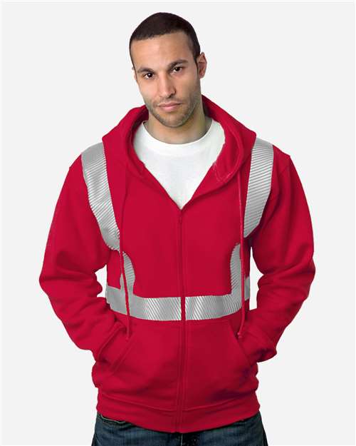 USA-Made Hi-Visibility Full-Zip Hooded Sweatshirt - Segmented Tape - Cardinal