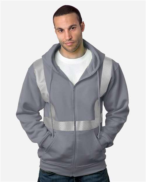 USA-Made Hi-Visibility Full-Zip Hooded Sweatshirt - Segmented Tape - Charcoal