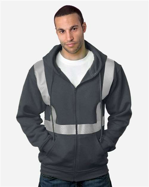 USA-Made Hi-Visibility Full-Zip Hooded Sweatshirt - Segmented Tape - Charcoal Heather