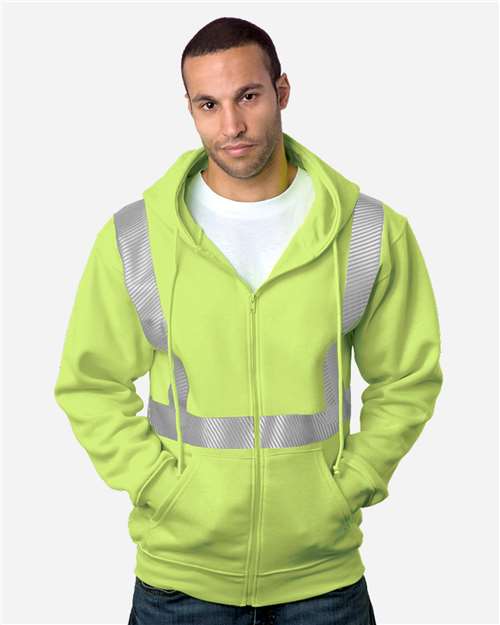 USA-Made Hi-Visibility Full-Zip Hooded Sweatshirt - Segmented Tape - Lime Green