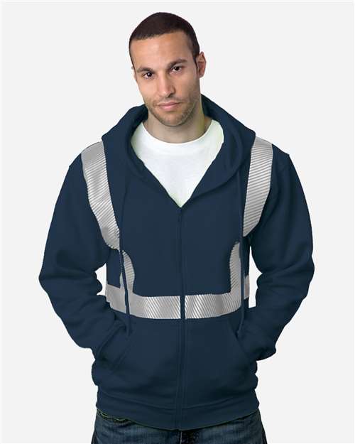 USA-Made Hi-Visibility Full-Zip Hooded Sweatshirt - Segmented Tape - Navy