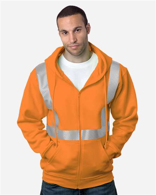 USA-Made Hi-Visibility Full-Zip Hooded Sweatshirt - Segmented Tape - Orange